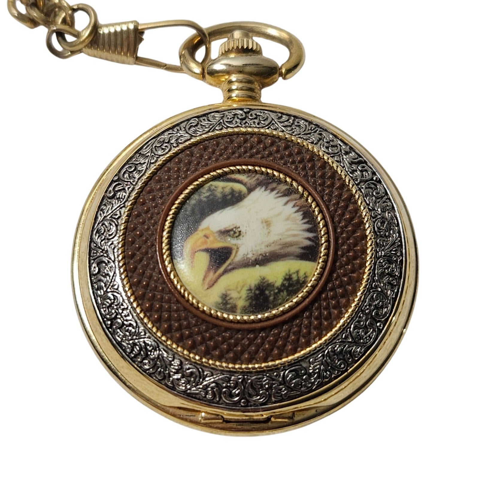 Gold  Franklin Mint Bald Eagle Pocket Watch Chain Vintage Ted Blaylock Chilkat [Vintage]
