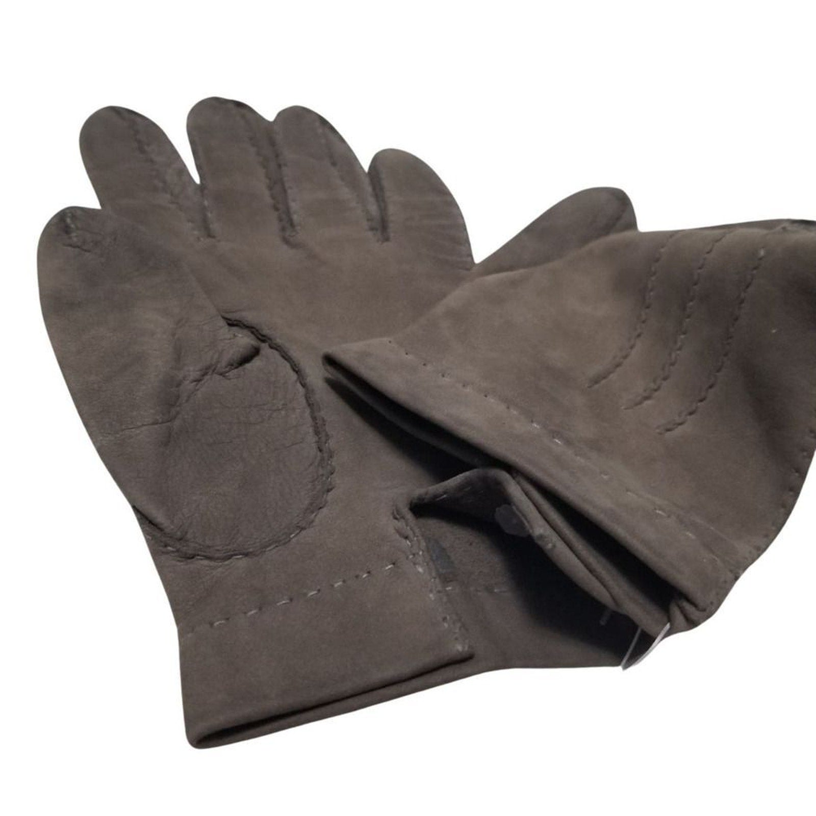 Taupe Suede Leather Fitted Gloves Seam Detail Unlined Women's Large [VINTAGE]