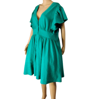 Green Nordstrom Chelsea 28 Fit & Flare Midi Short Ruffle Cap Sleeve Dress Size 2X