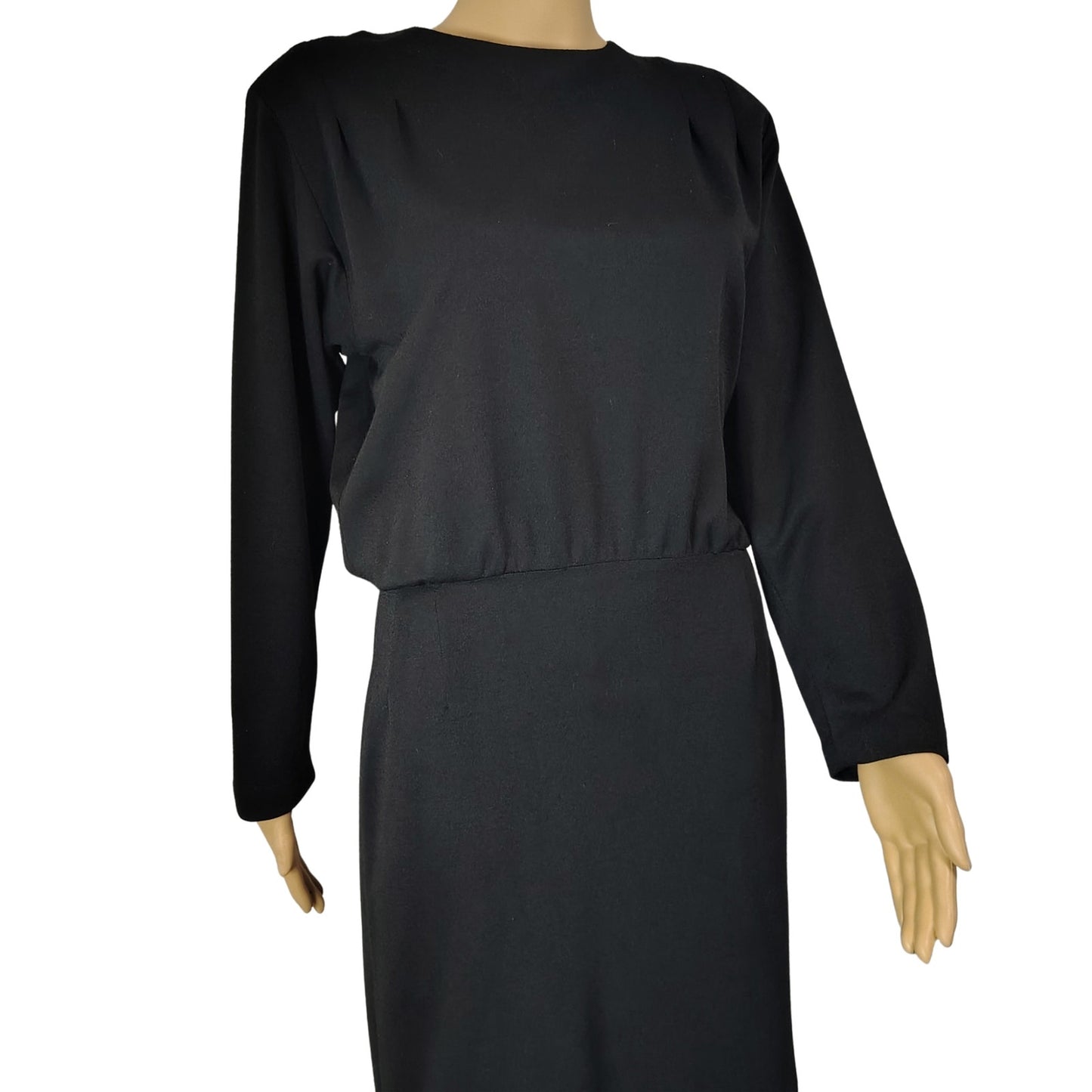 1960s Mod MCM Black Long Sleeve High Neck Pencil Skirt Dress Back Buttons Size Small [Vintage]
