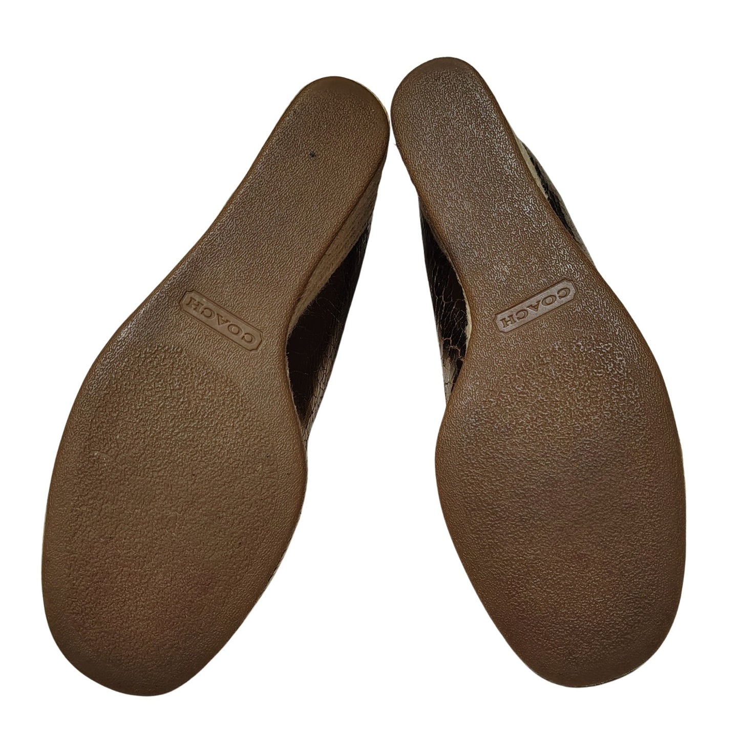 1980s Coach Bronze Crackle Leather Jute Wedge Hee Ireland Bow Espadrille Size 7 [Vintage]