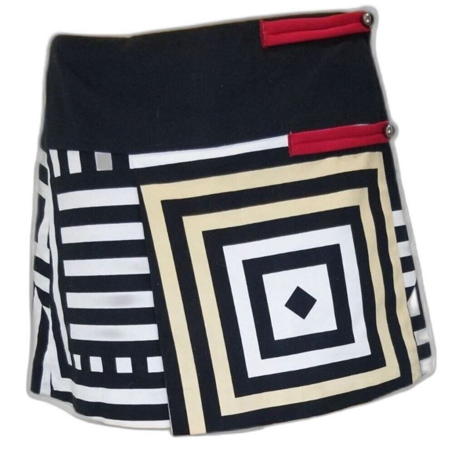 Gianfranco Ferre Jeans Geometric Print Y2K Mini Skirt White Black Red Size Medium [Vintage]