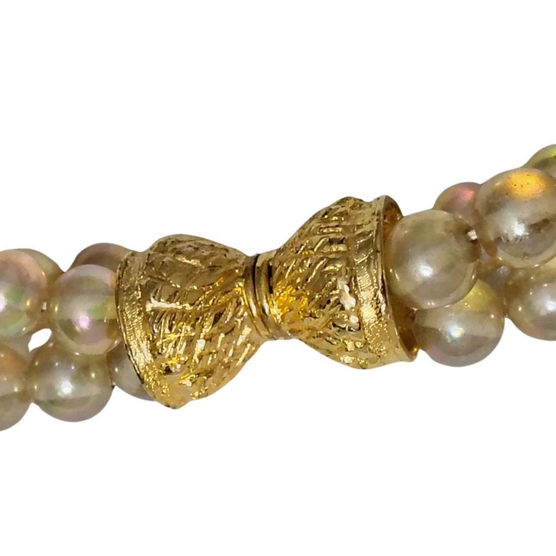 1960s Triple Strand Faux Champagne Pearl Choker Necklace Snap Clip Closure [Vintage]