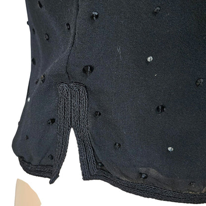 Black Sequin Crystal Beads Formal Halter Top Cropped 100% Silk Sleeveless SZ 10 [Vintage]