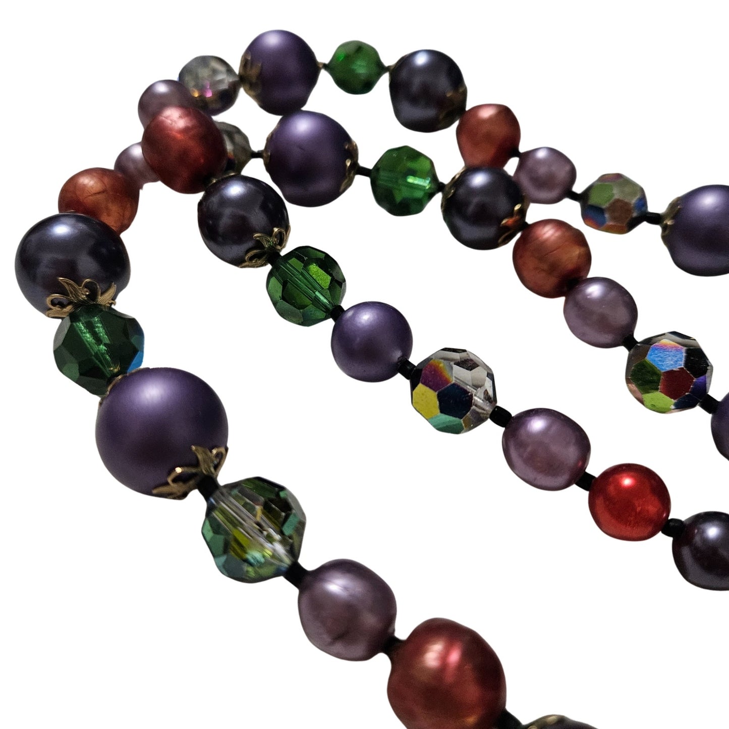 1950s Aurora Borealis Carnival Glass Plastic Beaded Opera Length Necklace [Vintage]