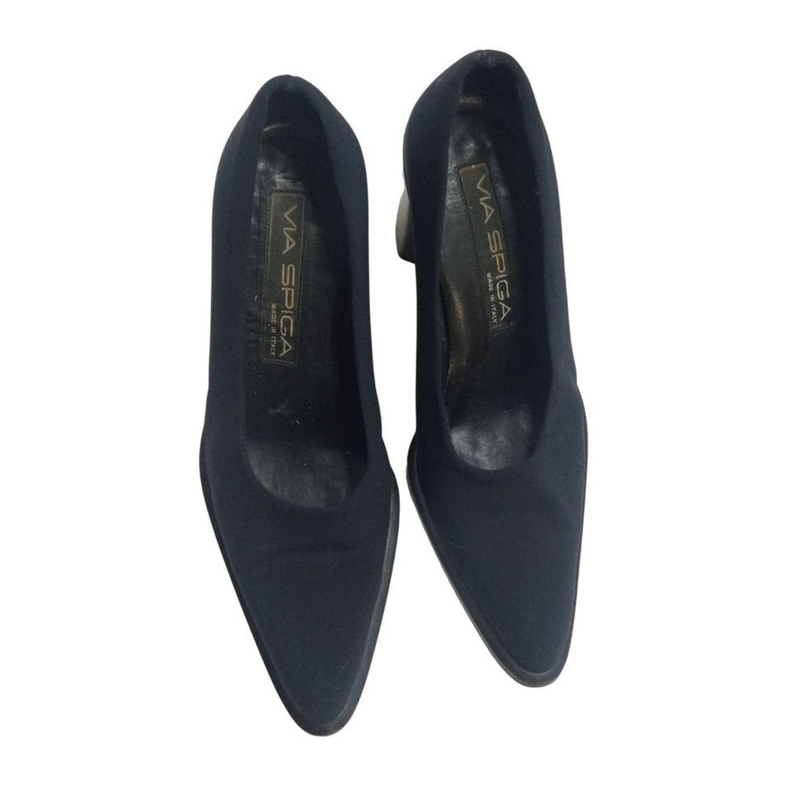 Navy Blue Chunky Heel Pointy Toe Elastic Top High Heels Via Spiga Size 6.5 [Vintage]