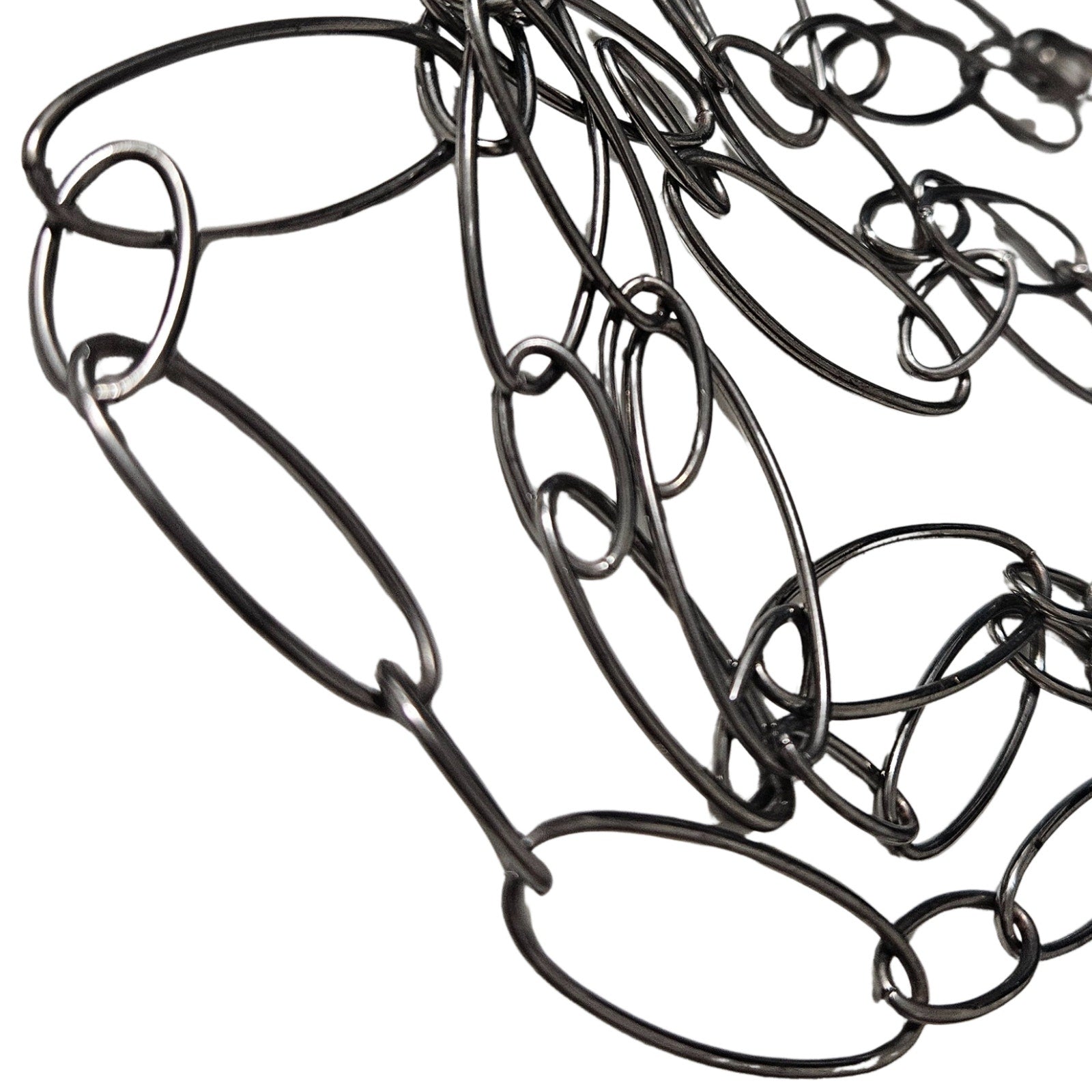 1950s MCM Gun Metal Thin Opera Length Long Open Silver Chain Link Necklace [Vintage]