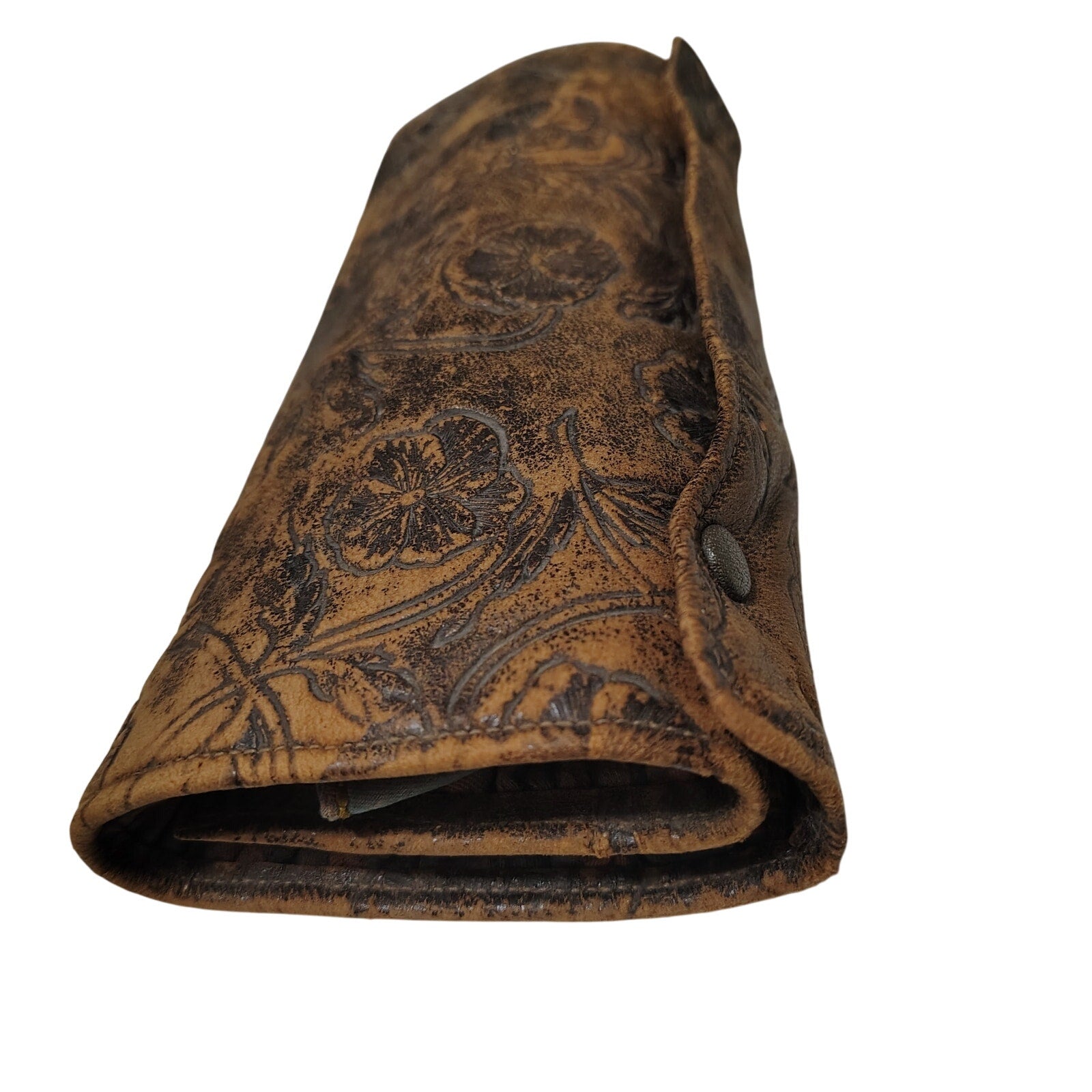 1900-1920 Tooled Leather Floral Celluloid 11 Pc Manicure Set Travel Case [Antique]