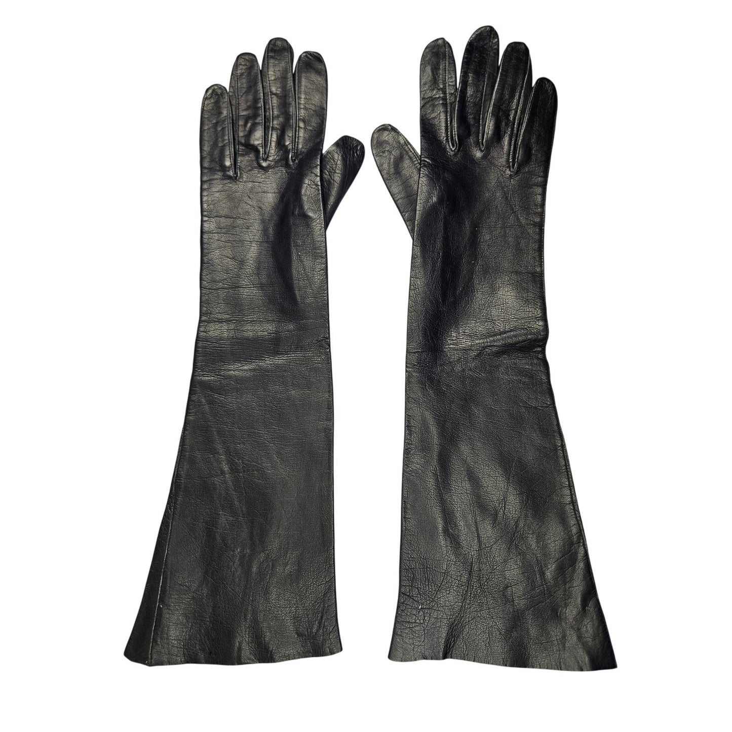 Long Black Vintage Calves Leather Fitted Unlined Gloves Size 7 Gently Used