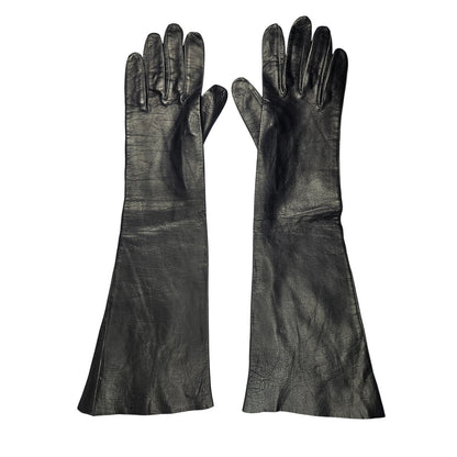 Long Black Vintage Calves Leather Fitted Unlined Gloves Size 7 Gently Used