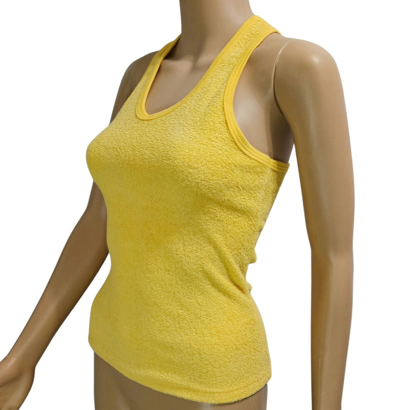 1970s Yellow Terry Cloth Racer Back Tank Top Size Medium / Small [Vintage]