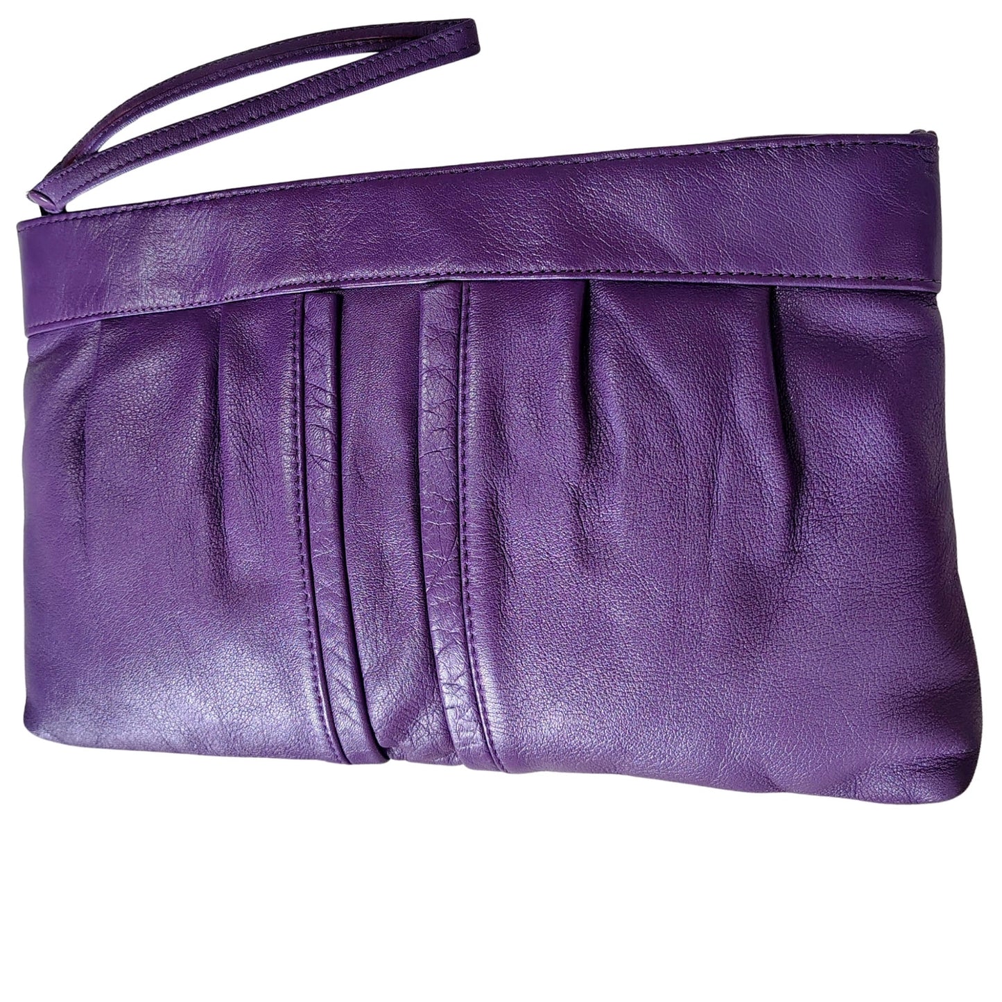 1980s Borsa Veneto Purple Genuine Leather Clutch Handbag Wristlet Top Zip Bag [Vintage]