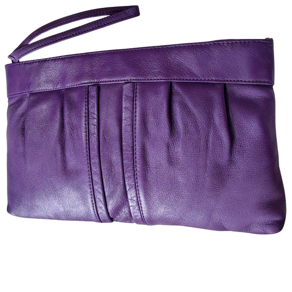 1980s Borsa Veneto Purple Genuine Leather Clutch Handbag Wristlet Top Zip Bag [Vintage]
