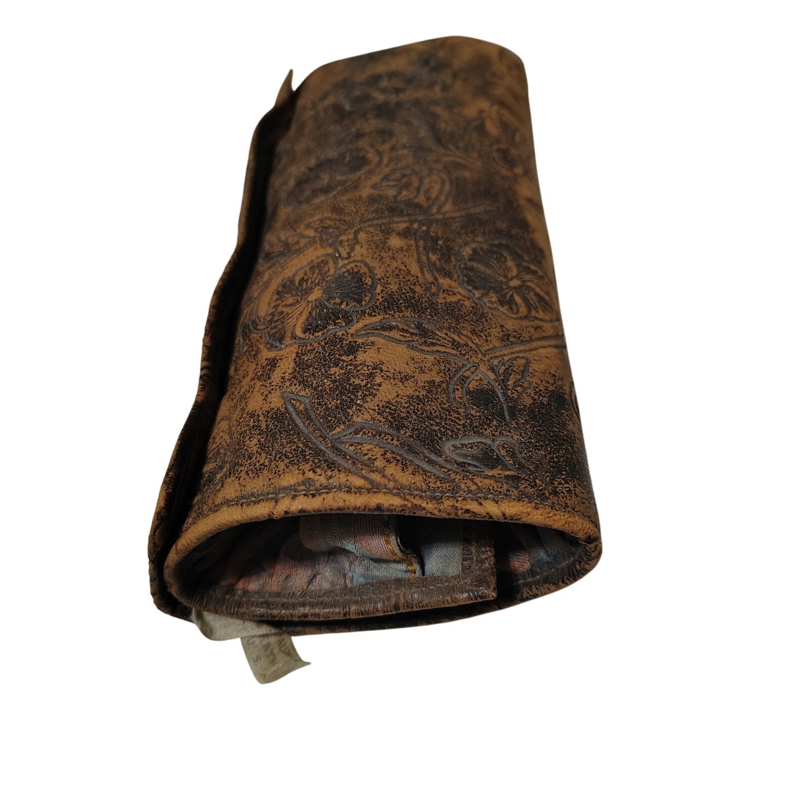 1900-1920 Tooled Leather Floral Celluloid 11 Pc Manicure Set Travel Case [Antique]