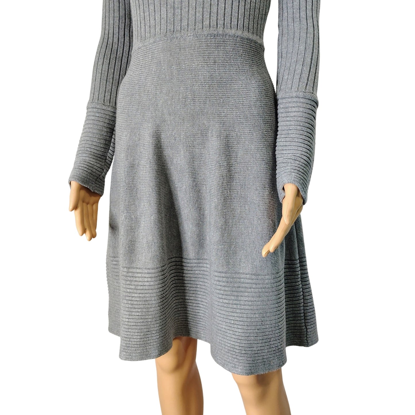 Gray Eliza J Fit & Flare Knit Turtleneck Long Sleeve Midi Dress Size Small