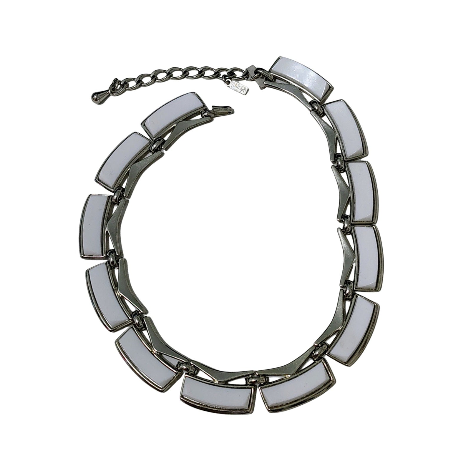 Monet Thermoset White Plastic Rectangular Links Set in Silver Tone [Vintage]