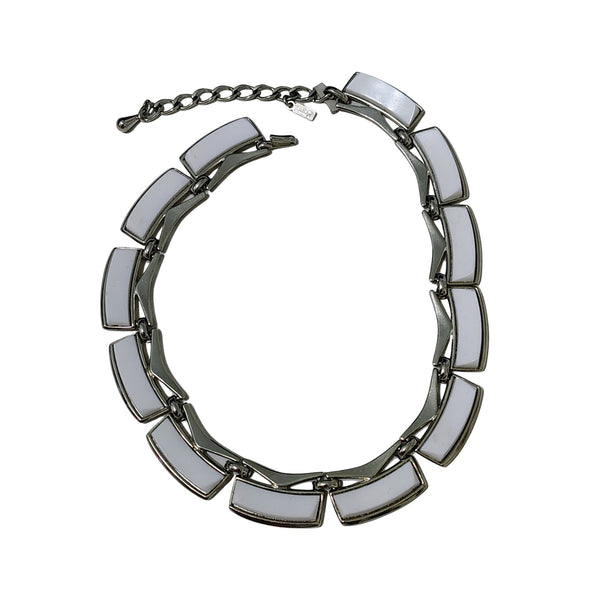 Monet Thermoset White Plastic Rectangular Links Set in Silver Tone [Vintage]