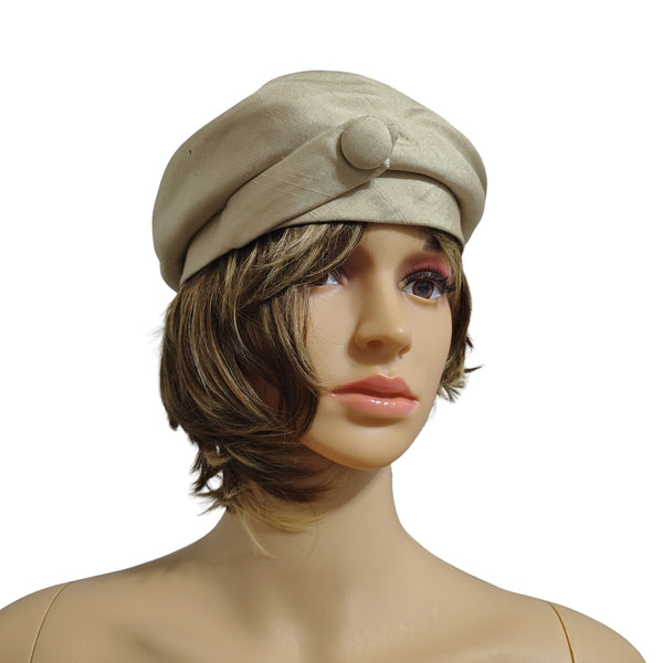 1960s Cream Pillbox Hat Cream Button Adornment on Banded Edge Gently Used Lord & Taylor [Vintage]