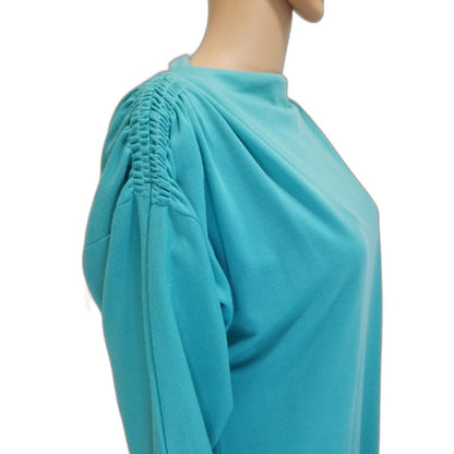 80s Vintage Handmade Long Sleeve Aquamarine High Neck Dress Size Medium