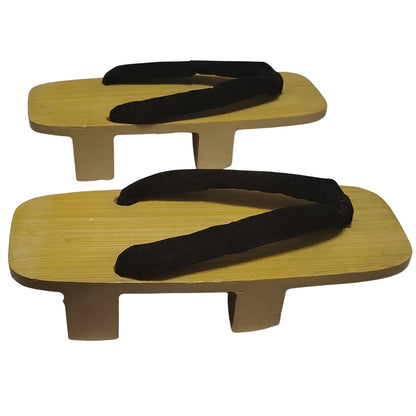 Traditional Geta Clogs Sandals Brown Wood Black Velvet Thongs Size 10.5 [Vintage]