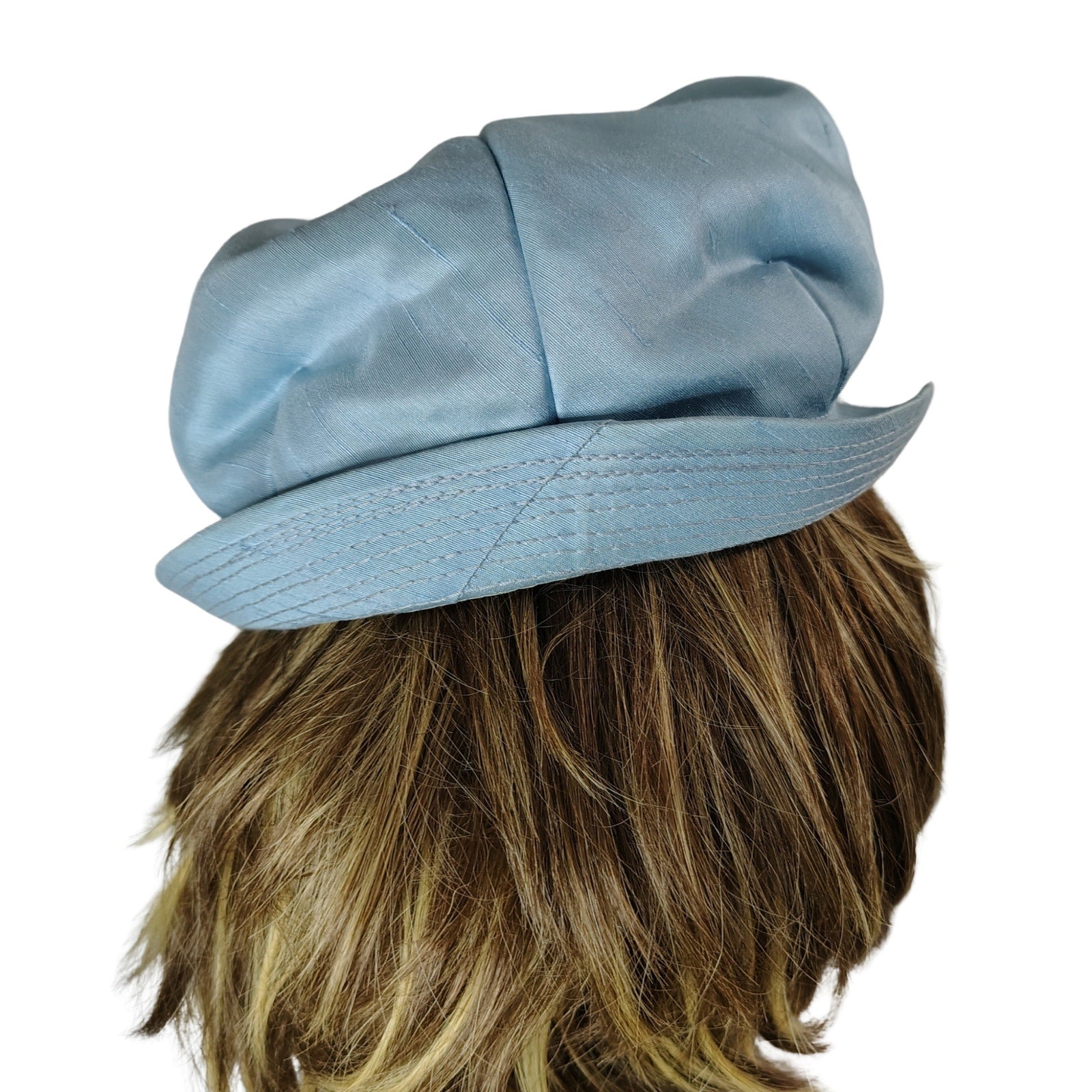 1950s Pale Blue Bucket Cloche Hat Scrunched Bow Detail with Brim USA Union Made [Vintage]