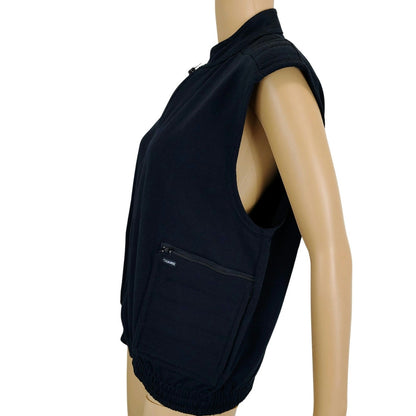 90s Chams Vest Black Zip Up Short Collar Street Wear Pockets Elastic Waist SZ M