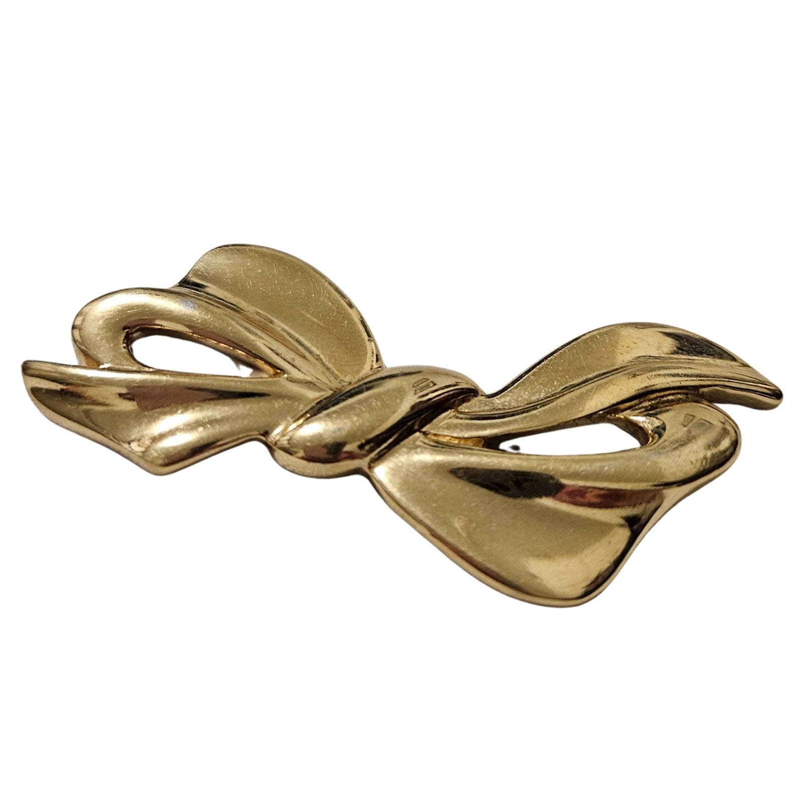 Napier Signed Polished Gold Tone Retro Bow Ribbon Brooch Safety Latch [Vintage]