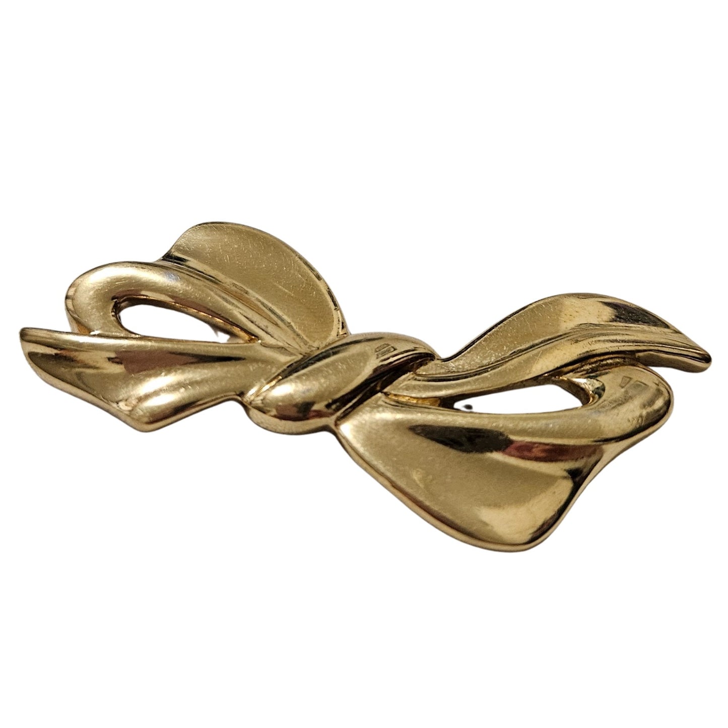 Napier Signed Polished Gold Tone Retro Bow Ribbon Brooch Safety Latch [Vintage]