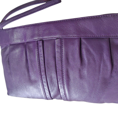 1980s Borsa Veneto Purple Genuine Leather Clutch Handbag Wristlet Top Zip Bag [Vintage]