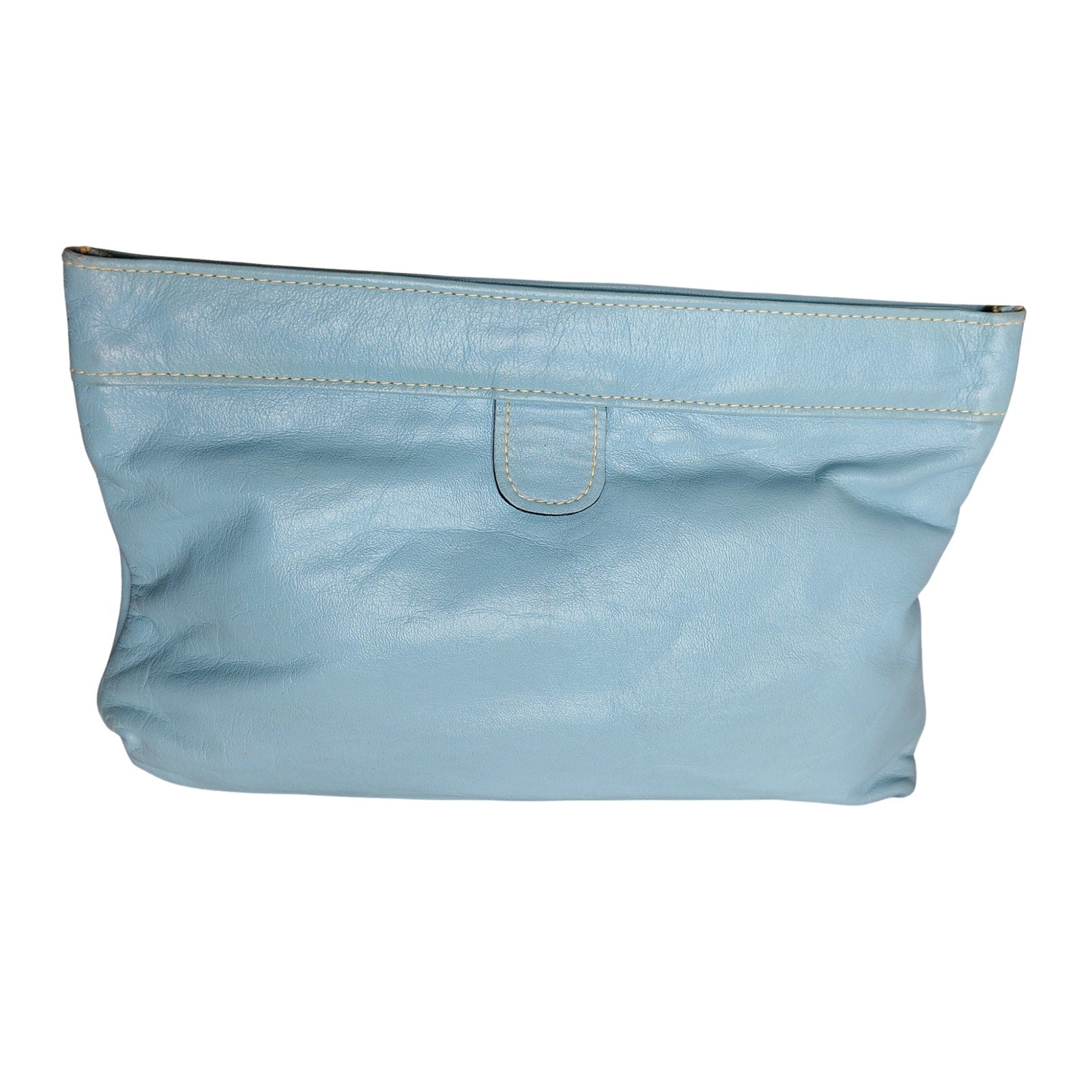 1970s Davey's Baby Blue Vintage Leather Tension Lock Clutch Handbag Made in USA [Vintage]