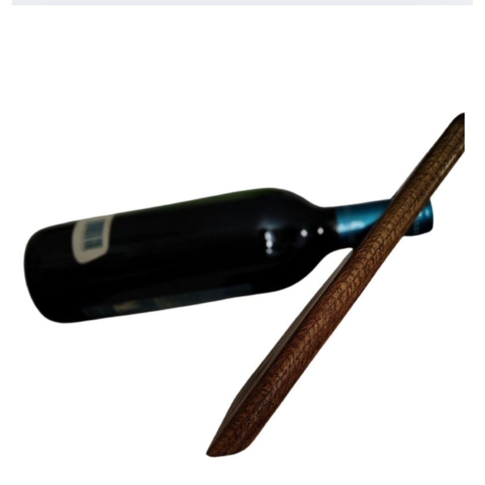 1980s Artisan Wood Gravity Floating Single Wine Bottle Holder Triangle Shape [Vintage]