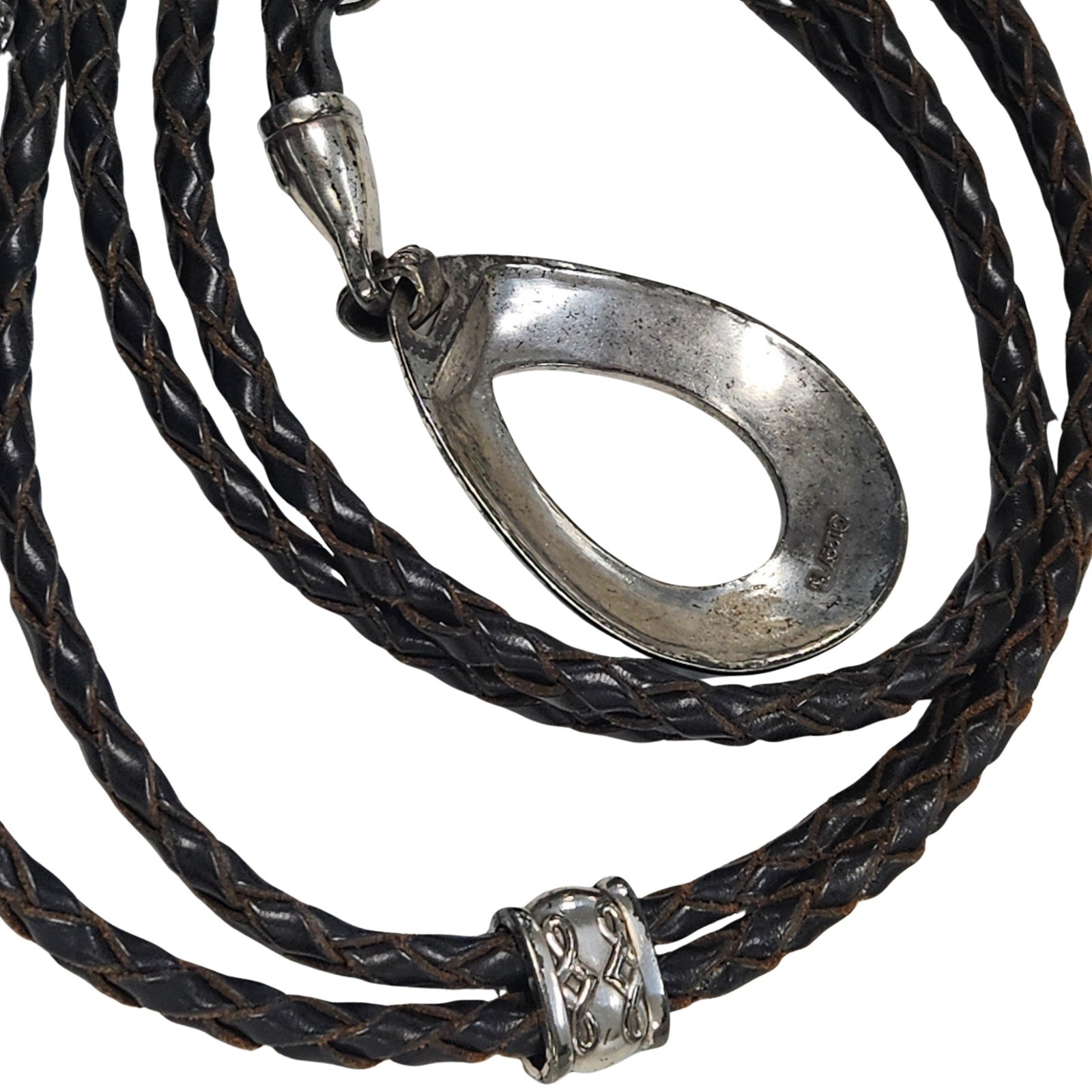 1990s Silver Brighton Western Lariat Double Braided Pull Through Leather Belt [Vintage]