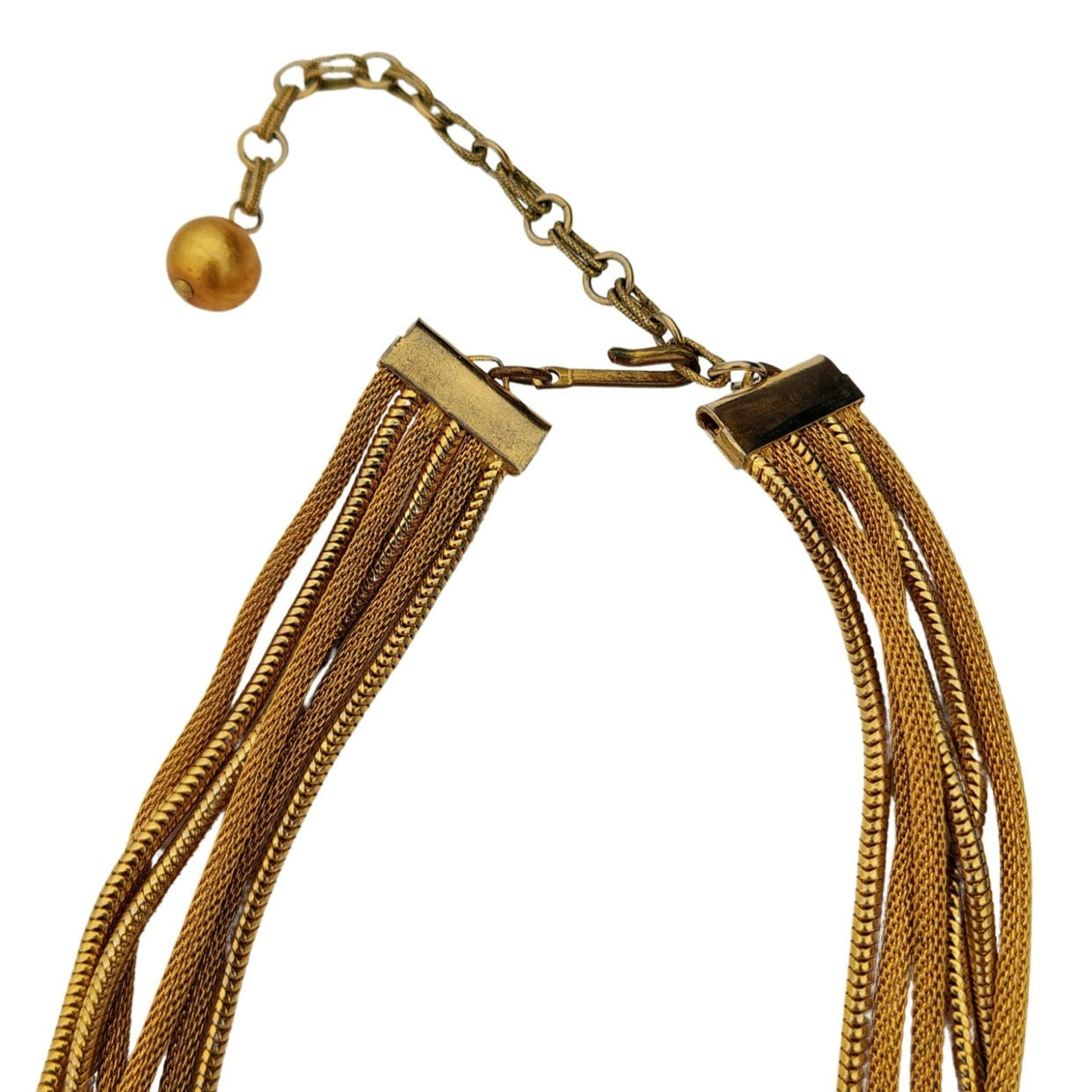 Aurora Borealis Beads Multi Strand Gold Tone Tie Necklace [Vintage]