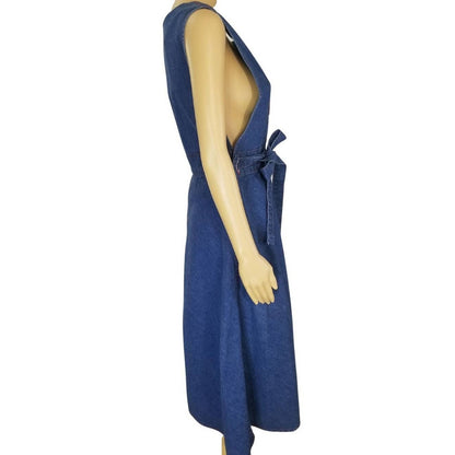 Blue Jean Crossroads Bird Patch Midi Jean Belted Fit Flare Tank Dress Size Large