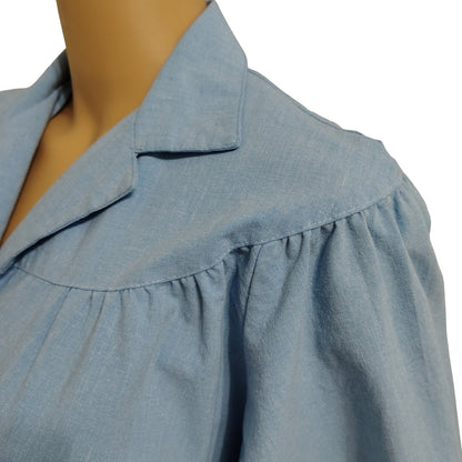 1990s Blondie Me Blue Jean Puffy Sleeve Fit Flare Dress Size Large Y2K [Vintage]