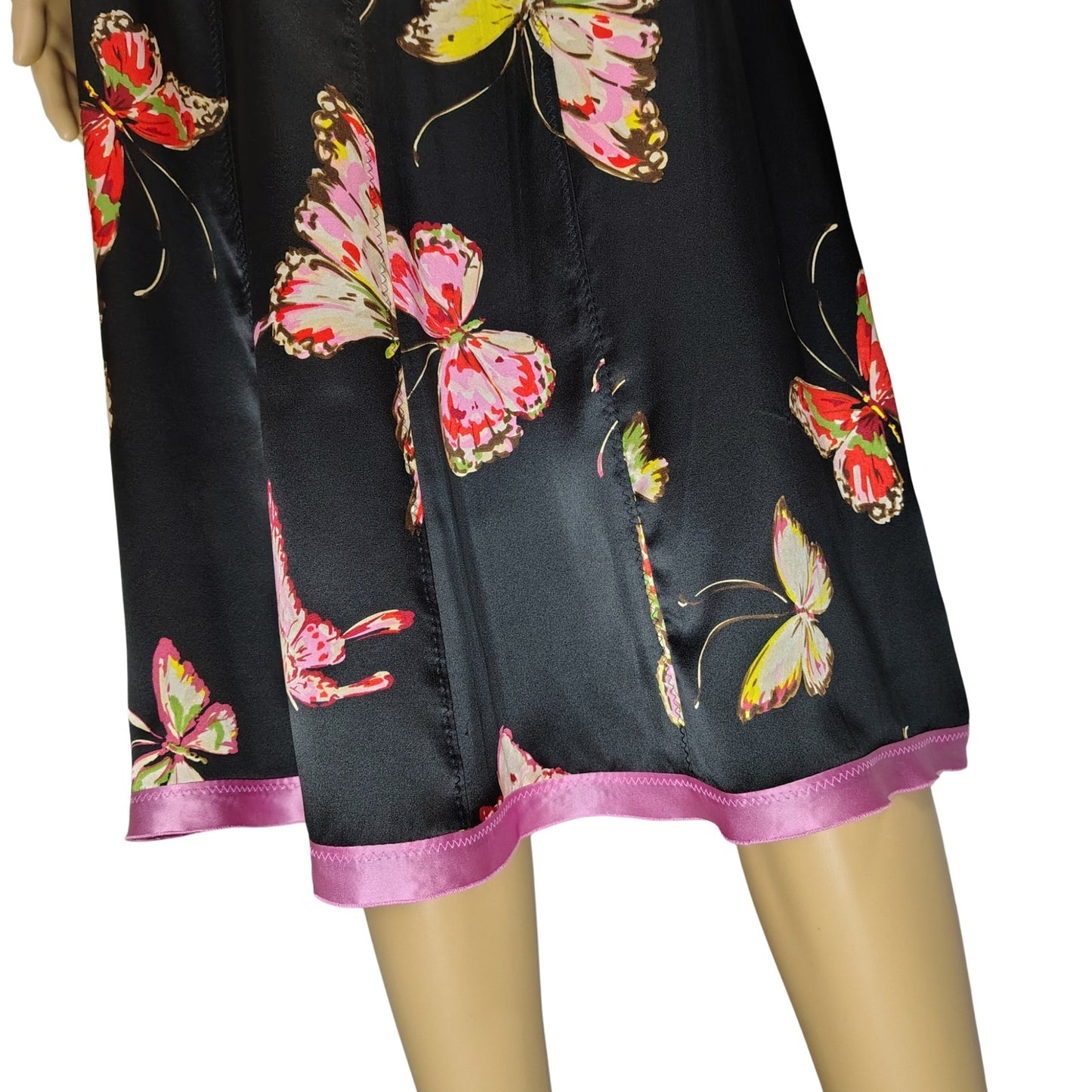 100% Silk Butterfly Print Pink Black Gerard Darel A Line Skirt Size 6 US 42 EU