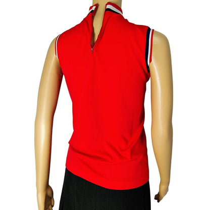 70s Red White Blue High Neckline Sleeveless High Neck Top Back Zipper Size Small [Vintage]