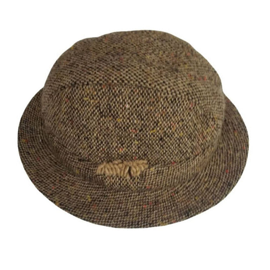 Wool TRILBY Hat DAVID HANNA & SONS Handcrafted Ireland Tweed Brown SZ 7 [VINTAGE]