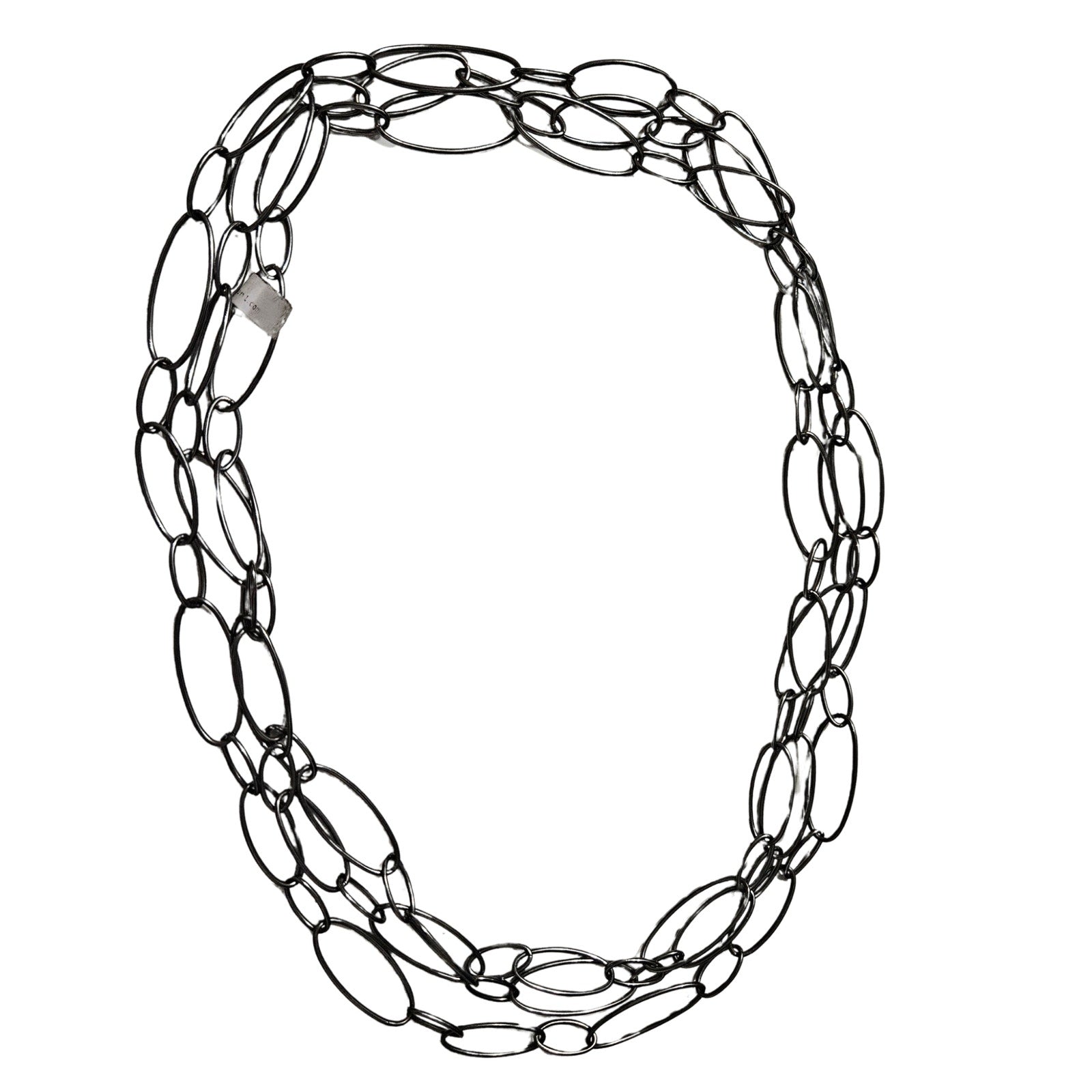 1950s MCM Gun Metal Thin Opera Length Long Open Silver Chain Link Necklace [Vintage]