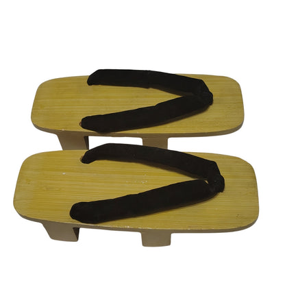 Traditional Geta Clogs Sandals Brown Wood Black Velvet Thongs Size 10.5 [Vintage]