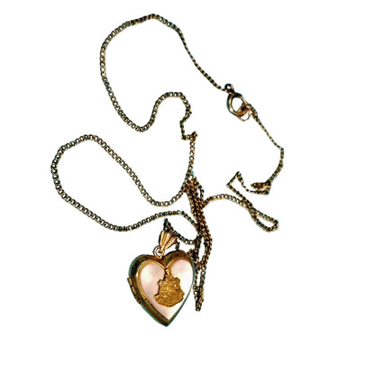 1940s Antique 12k GF Mother Of Pearl Heart Sweetheart Locket Chain Link Necklace [vintage]