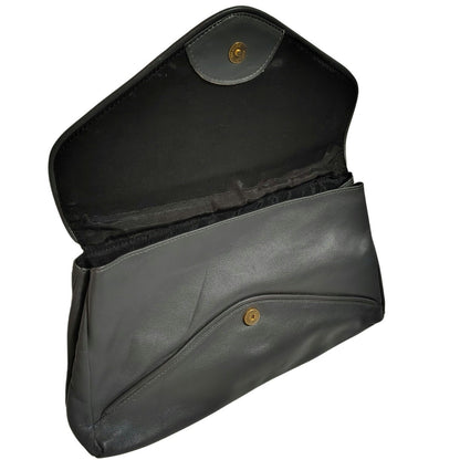 70s Gray Maxi Clutch Faux Leather Foldover Closure Magnetic Clasp 2 Compartments