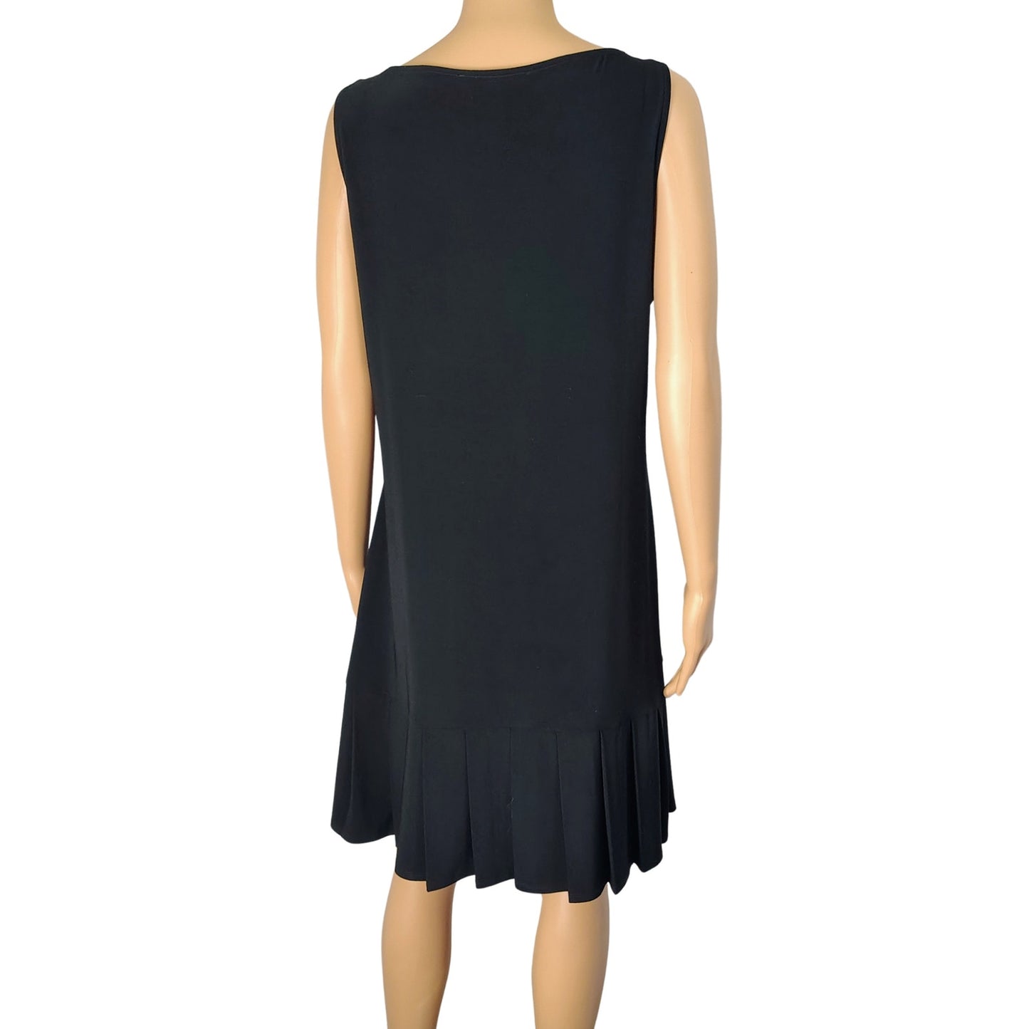Black  Metallic Embellished VNeck Flapper Inspired Pleat Hem Drop Waist Dress