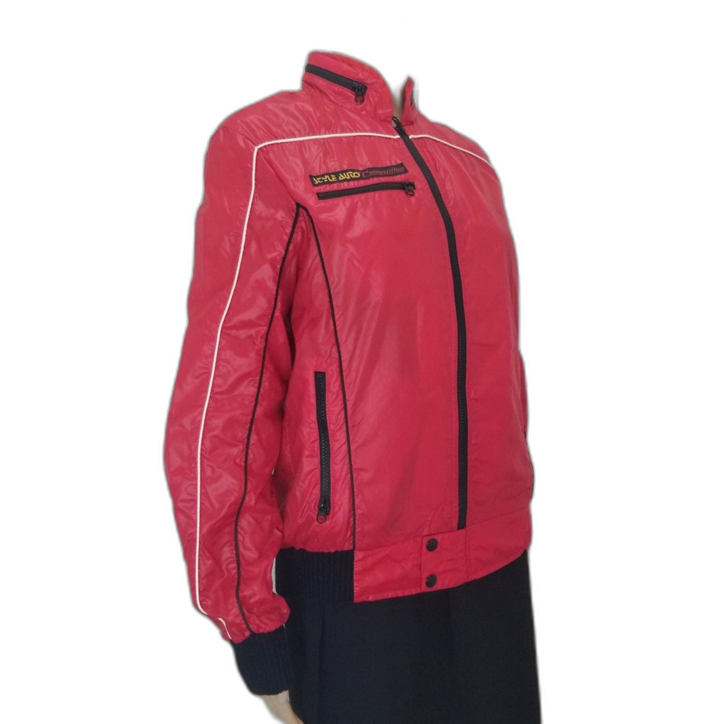 80s Vintage Style Auto Zip Up Nylon Red Light Weight Racer Jacket Size Small