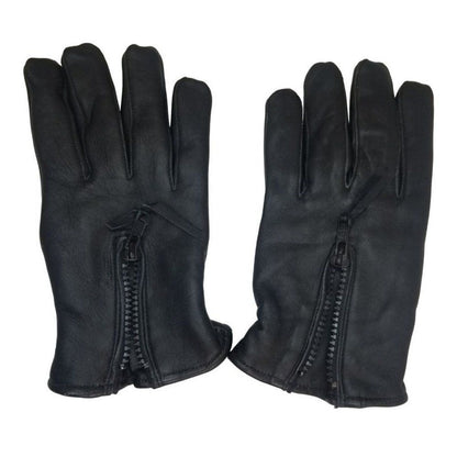 Black Deer Skin Leather Zip + Elastic Wrist Lined Gloves Size Men's Medium