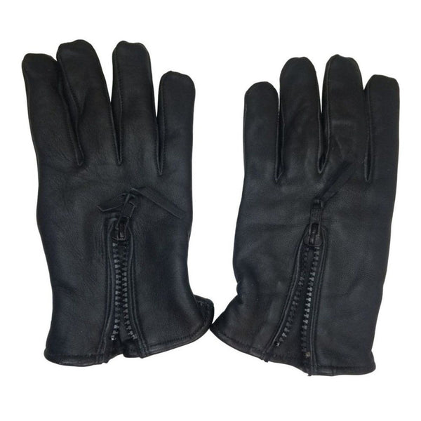 Black Deer Skin Leather Zip + Elastic Wrist Lined Gloves Size Men's Medium