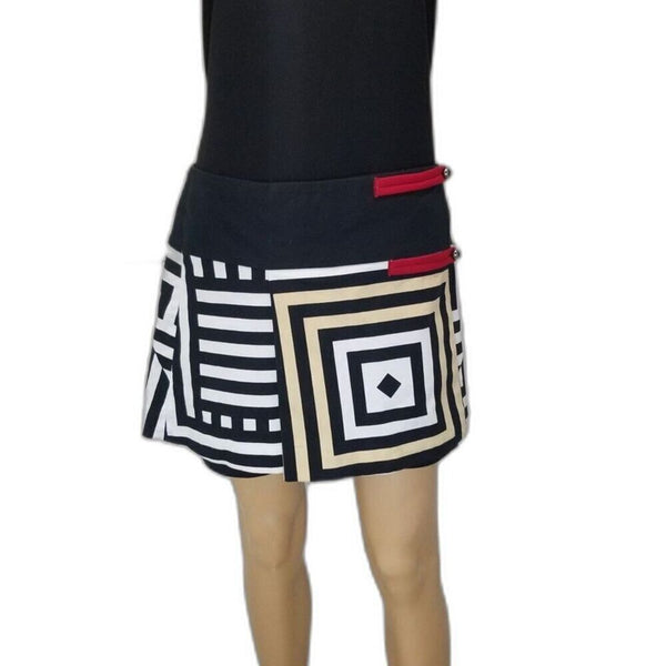 Gianfranco Ferre Jeans Geometric Print Y2K Mini Skirt White Black Red Size Medium [Vintage]