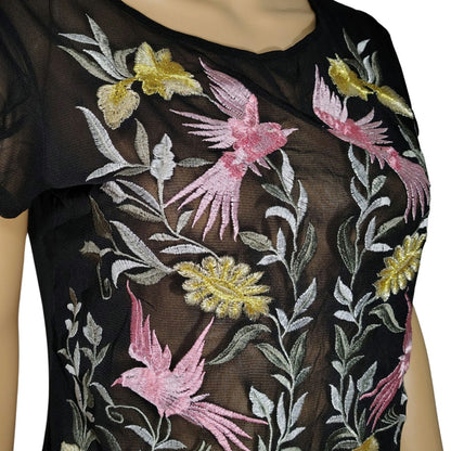 INC Int'l Concepts Sheer Hummingbird Metallic Embroidered Top without Cami Small