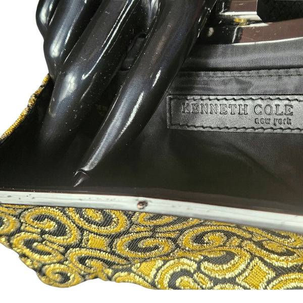 Gold Black Embroidered Baroque Evening Small Clutch Bag Chain Handle Kenneth Cole