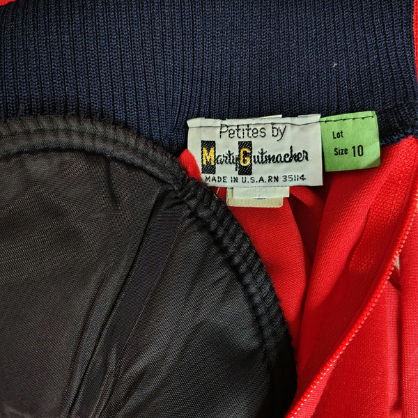 1970s Red Black Marty Gutmacher Petite High Neck Long Sleeve Midi Dress Size 10 [Vintage]